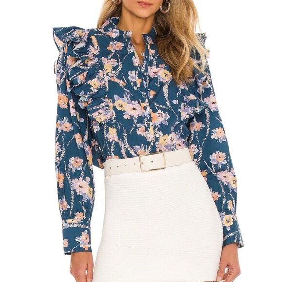 LoveShackFancy Beatrix Floral Blouse, Midnight Blush, Size L, New with tag - Picture 3 of 14